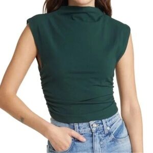 Reformation Forest Green Ruched Crop Top